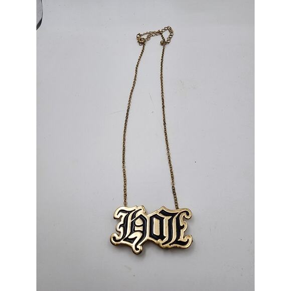 Love Hate Ambigram Necklace Reversible Gold Tone Chicana Pendant Old English - Picture 6 of 7